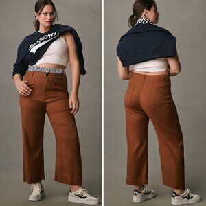 NWT Anthropologie Maeve Colette Linen Blend Crop Wide-Leg Pants Brown